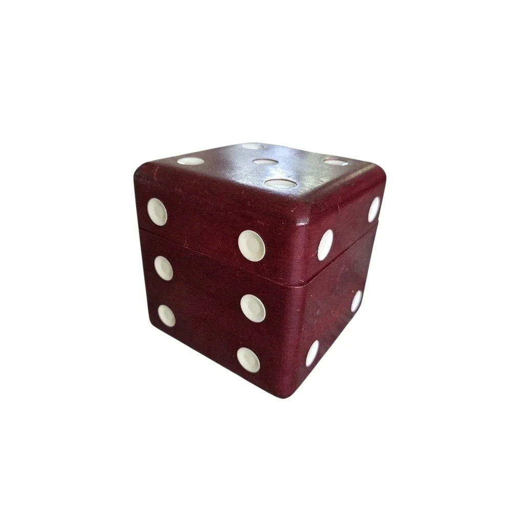 Vintage Wooden Dice Jewelry Box Hidden Compartment Trinket Japan Red 6